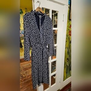 Anne Klein Navy and White Polka Dot Long Sleeve Dress